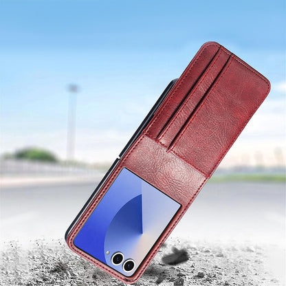 PU Wallet Card Holder Case for Samsung Galaxy Z Flip 6 7 8 with Stand - Red