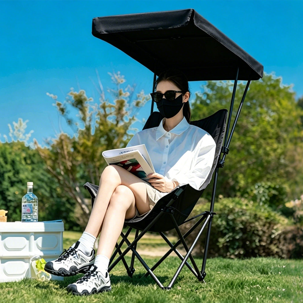 Camping Chair with Canopy Folding Outdoor Chair -Black