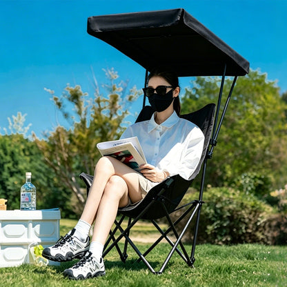 Camping Chair with Canopy Folding Outdoor Chair -Black