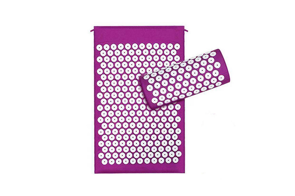 Back and Neck Pain Relief Acupressure Mat and Pillow Set-Purple