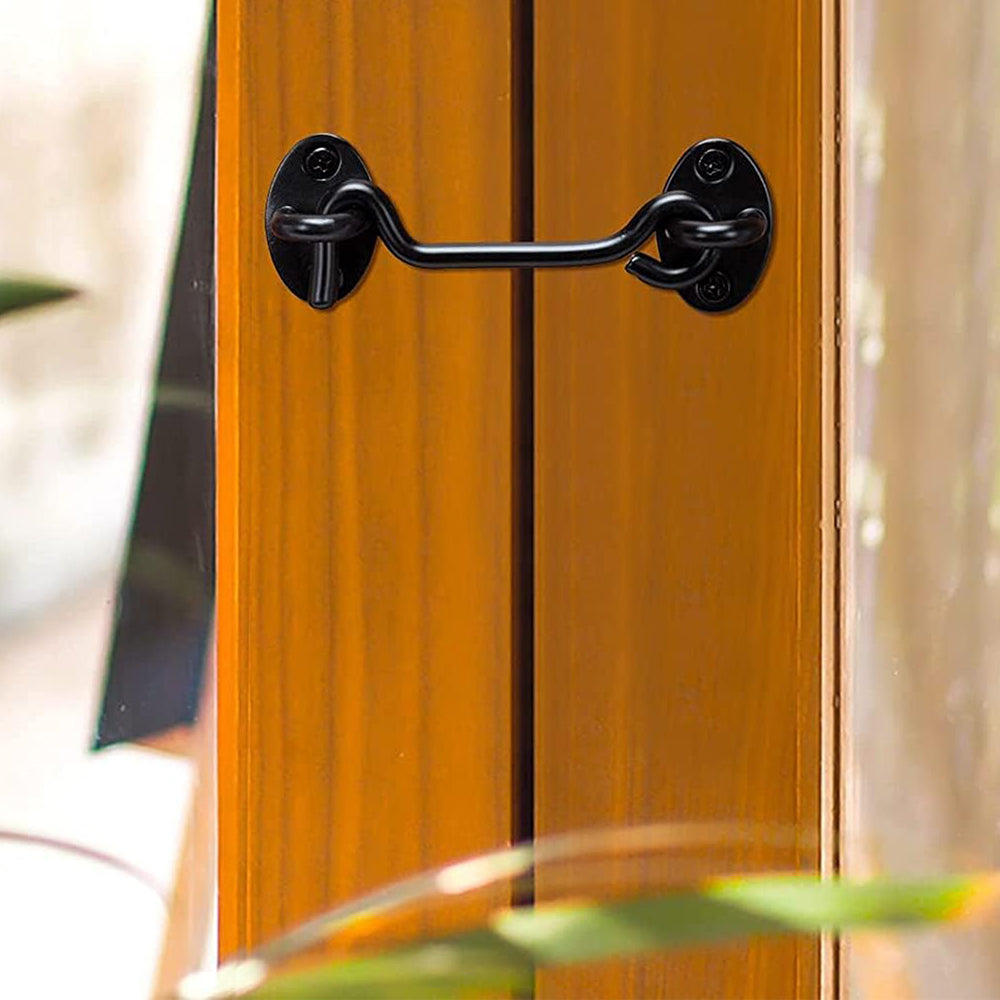 2Pcs Set Window Barn Door Latch Cabin Hook and Eye Brass Gate Shed Lock Black