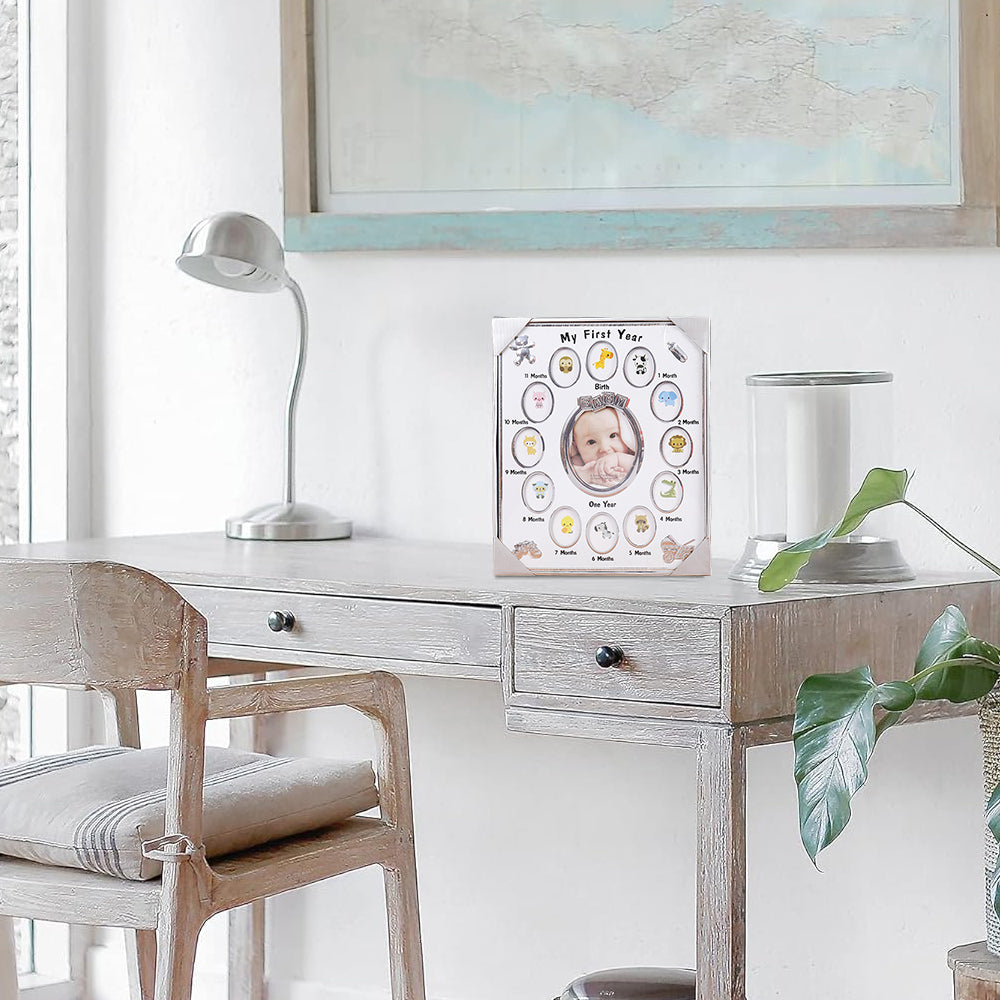 Baby's First Year Picture Photo Frame Newborn Baby Shower Gift White