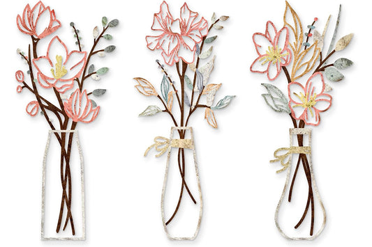 3Pcs Metal Flowers Wall Art Wall Decor Sculptures Hanging for Kitchen Living Room -Pink Flowers