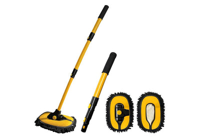102cm Telescopic Adjustable Car Wash Mop Brush Kit with 15 Degree Curved Long Handle for Vehicle Cleaning -Yellow