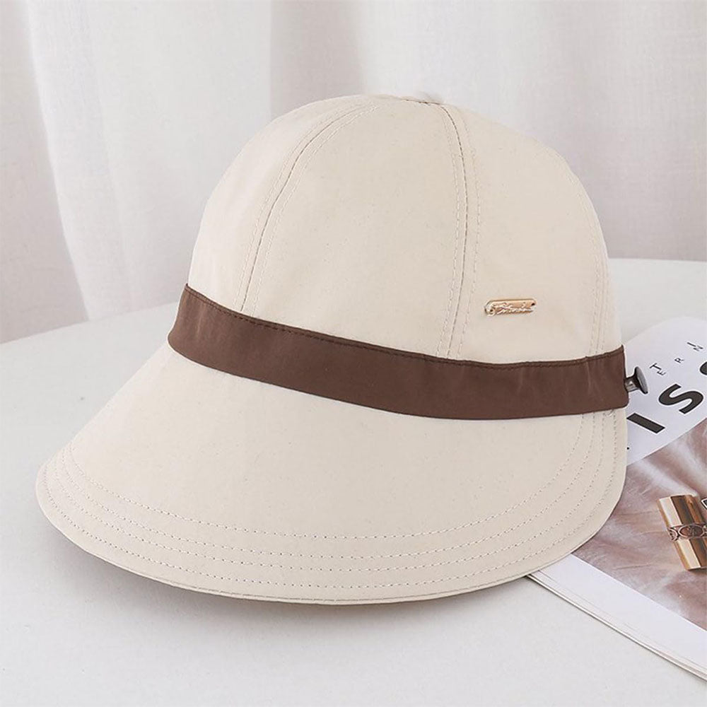 Womens Wide Brim Ponytail Sun Hat Breathable Beach Capp - Beige