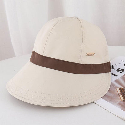 Womens Wide Brim Ponytail Sun Hat Breathable Beach Capp - Beige