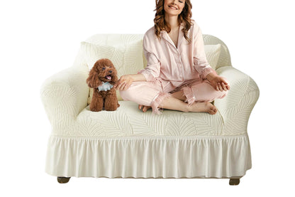 Sofa Cover with Skirt Stretch Sofa Slipcover Non-Slip Soft Couch Cover -Beige