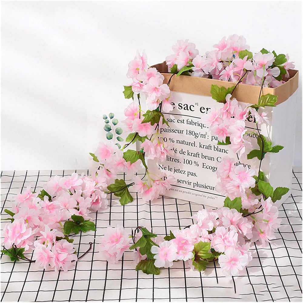 4PCS Sakura Vine Artificial Silk Hanging Garlands 2.3m for Wedding & Home Decoration Light Pink