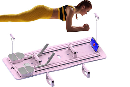 Pilates Machine Foldable 5-in-1 Portable Pilates Board with Elbow Support Home Gym Equipment for Weight Loss Training -Pink