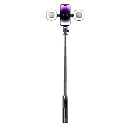 Portable Phone Tripod Stand Retractable Selfie Stick with Remote Control and Fill Light for Photograph Video Recording Black