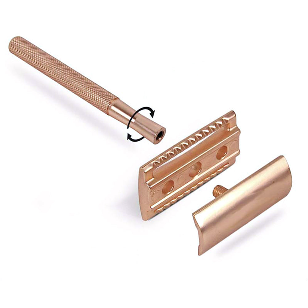 Matte Double Edge Safety Razor Manual with 10 Blades for Men Shaving Rose Gold