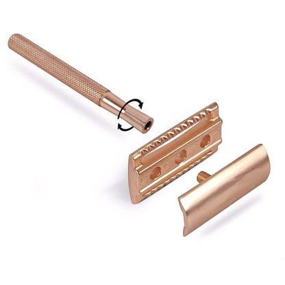 Matte Double Edge Safety Razor Manual with 10 Blades for Men Shaving Rose Gold