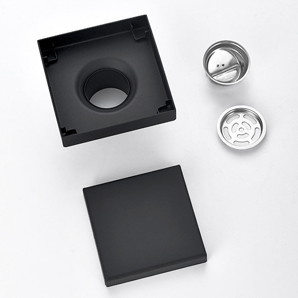 Square Shower Drain with Filter-Black