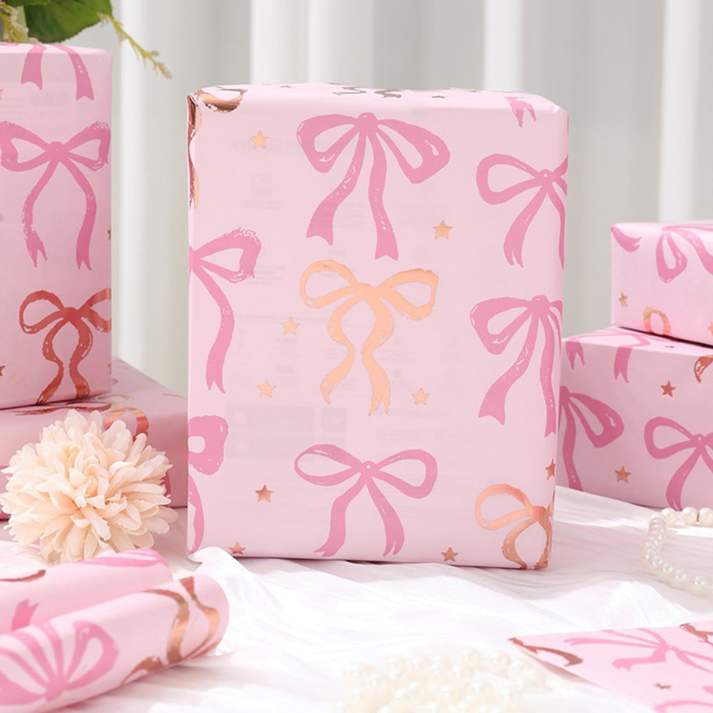 6 Sheet 70x50cm Coquette Bow Pattern Gift Wrapping Paper Set - Pink