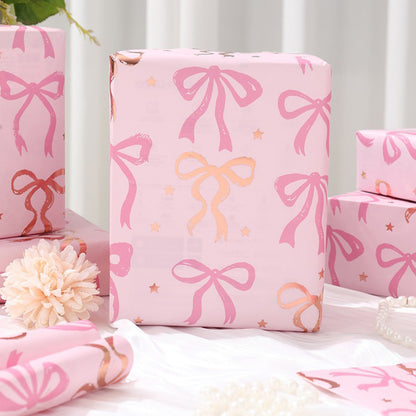 6 Sheet 70x50cm Coquette Bow Pattern Gift Wrapping Paper Set - Pink