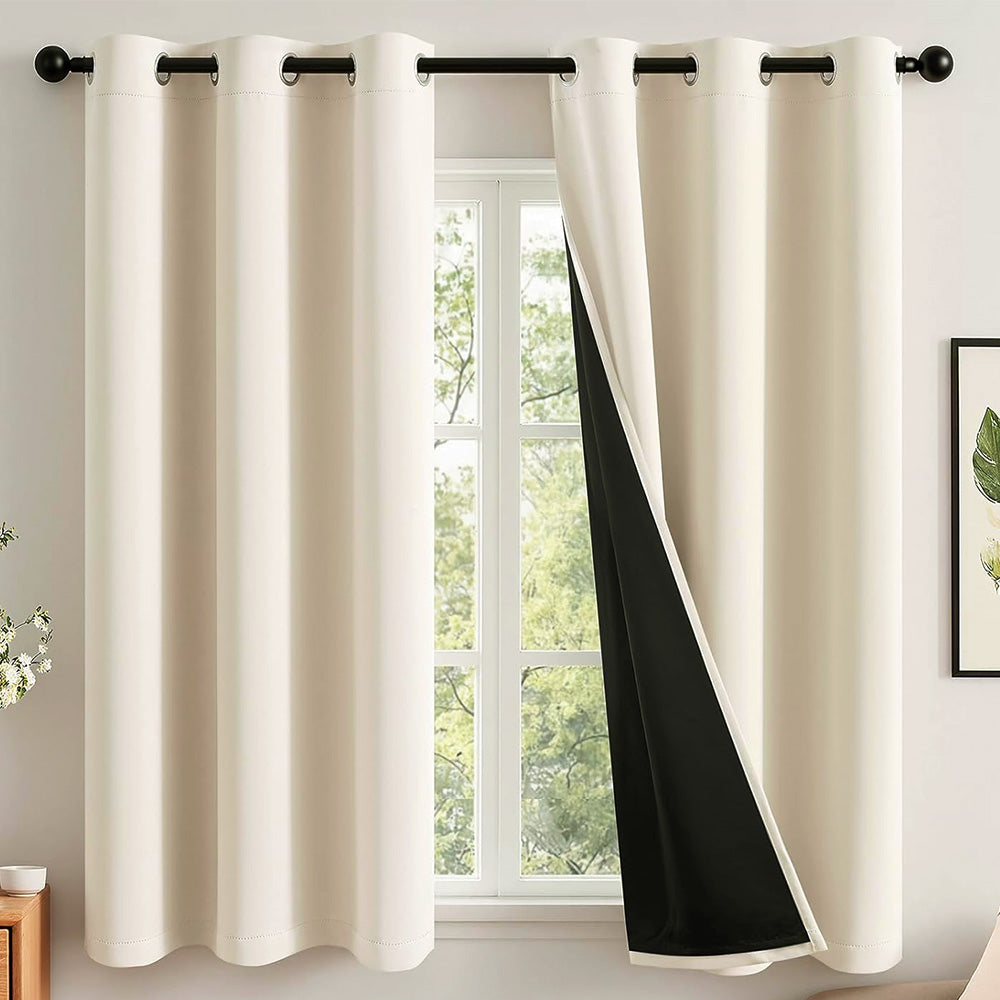 2 Pack 100 Percent Blackout Curtains with Black Liner-Beige