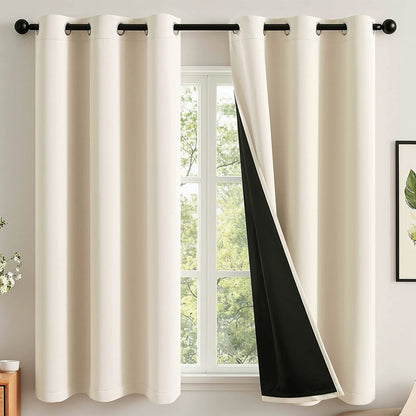 2 Pack 100 Percent Blackout Curtains with Black Liner-Beige