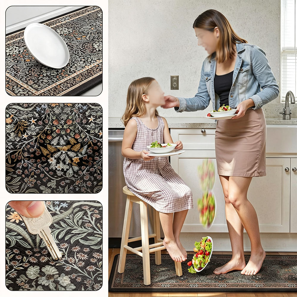 2 Piece Diatomite Kitchen Floor Mat Set - Black