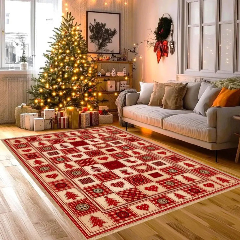 Christmas Plaid Short Pile Rug with Non Slip Rubber Backing - Christmas tree