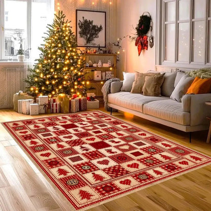 Christmas Plaid Short Pile Rug with Non Slip Rubber Backing - Christmas tree