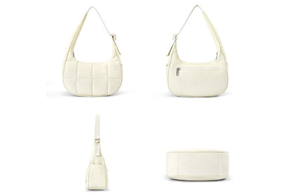 Puffer Crescent Shoulder Bag for Women Quilted Handbag with Adjustable Strap -Beige