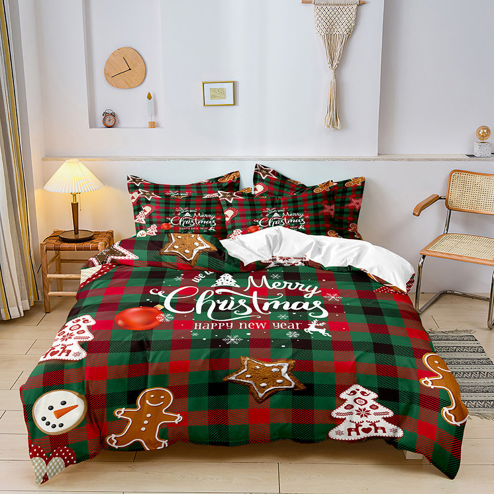 Christmas-Theme Bedding Set Quilt Cover Pillowcases Set Xmas Decor Style 1