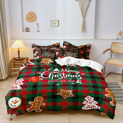 Christmas-Theme Bedding Set Quilt Cover Pillowcases Set Xmas Decor Style 1
