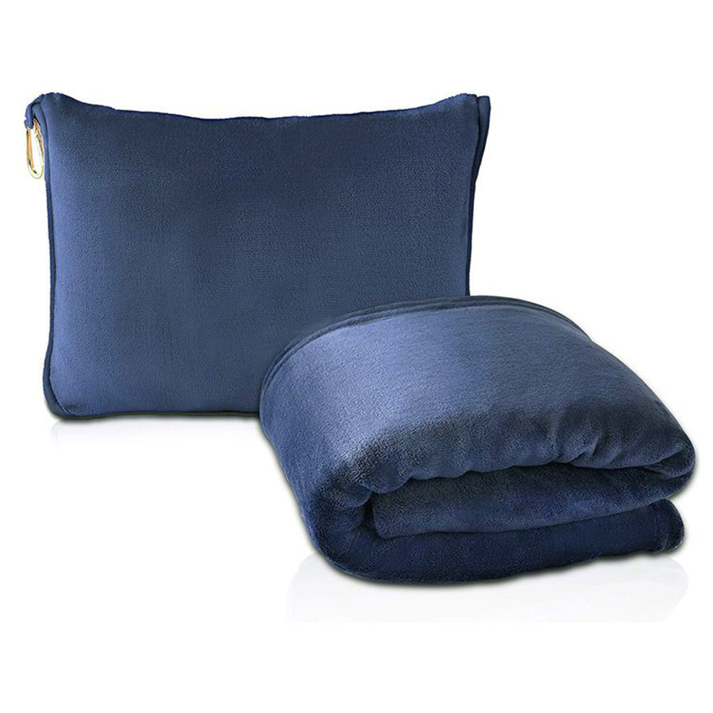 2-in-1 Travel Blanket Airplane Comfort Blanket and Pillow  Navy