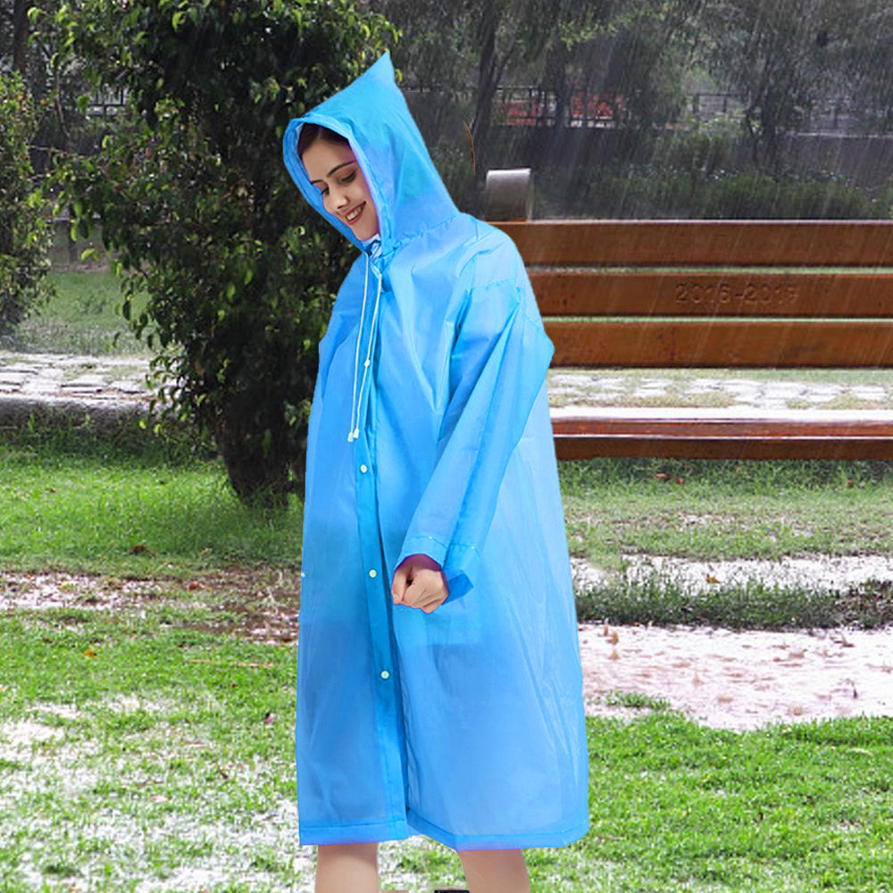 Reusable Unisex Raincoat Non-Disposable Raincoat Waterproof Hooded Poncho Blue