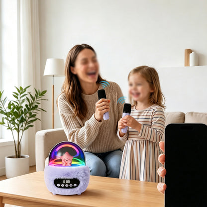 2 in 1 Portable Plush Speaker and Alarm Clock with Dual Mics - Purple