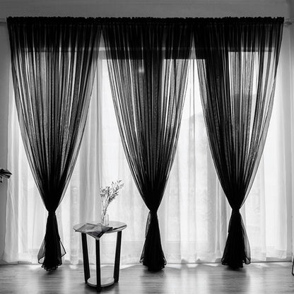 3 Piece Polyester Sheer Rod Pocket Curtains for Window Door  Divider - Black