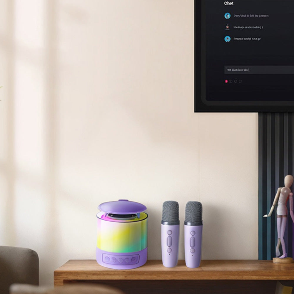 Bluetooth Karaoke Machine with 2 Wireless Microphones Mini Singing Speaker with Colorful Light Purple