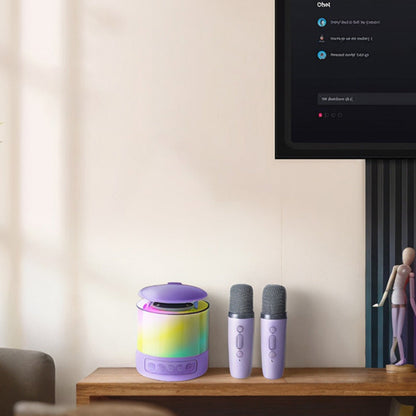 Bluetooth Karaoke Machine with 2 Wireless Microphones Mini Singing Speaker with Colorful Light Purple