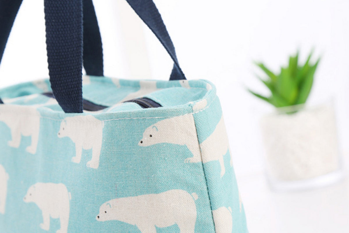 Cotton Insulated Lunch Bag for Work Travel Picnic-Light Blue