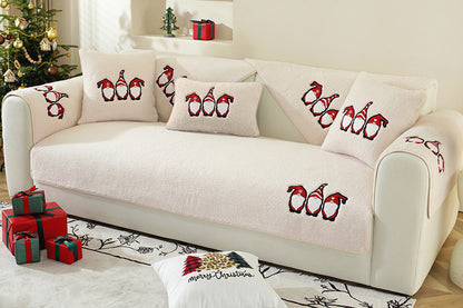 Christmas Sherpa Fleece Slipcover Protector Sofa Throw Cover Soft Thick Cozy Sofa Throw-Beige