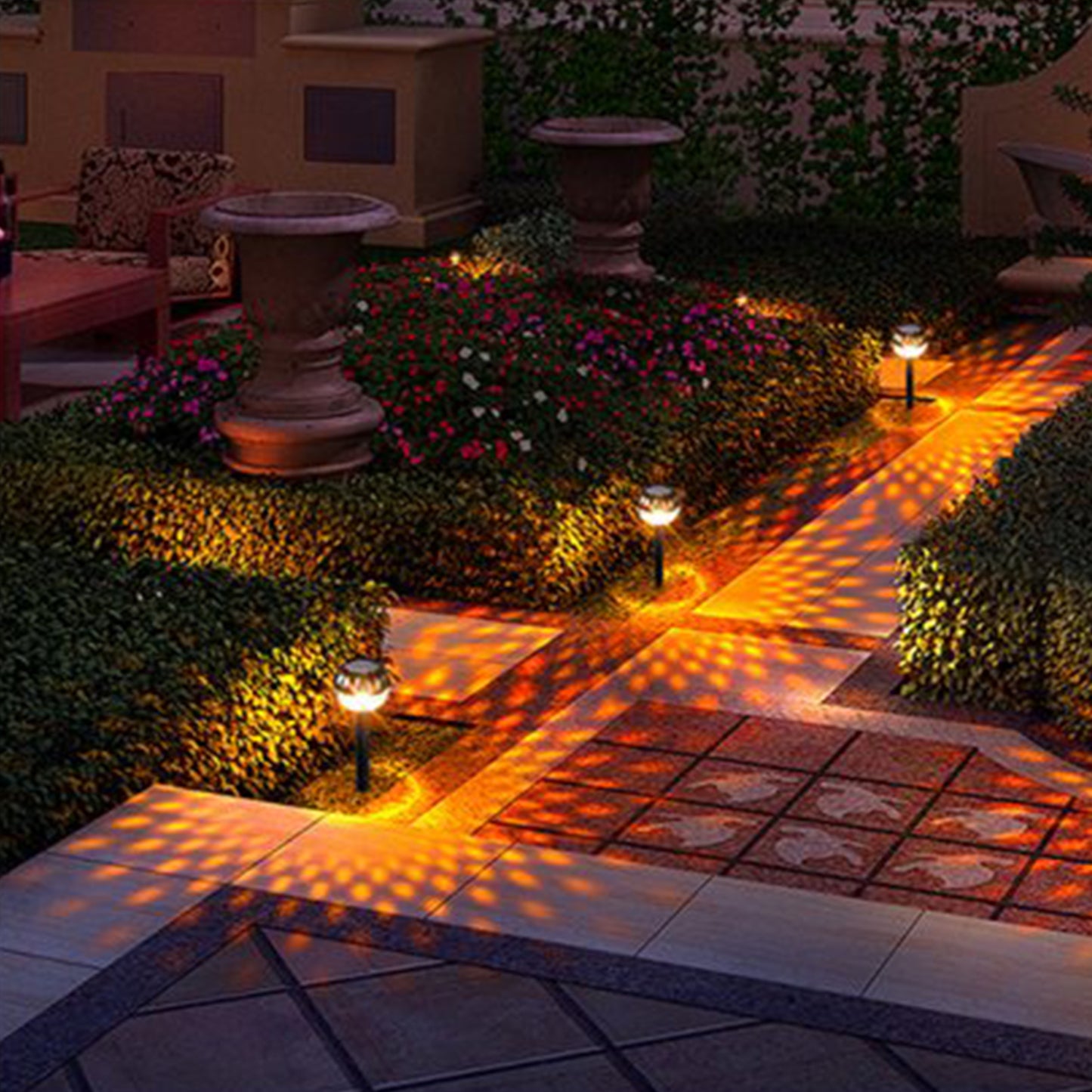 2Pcs 9LEDs Solar Garden Lights Outdoor Stake Lamp IP65 Waterproof Stand Lamp-Flashing Yellow