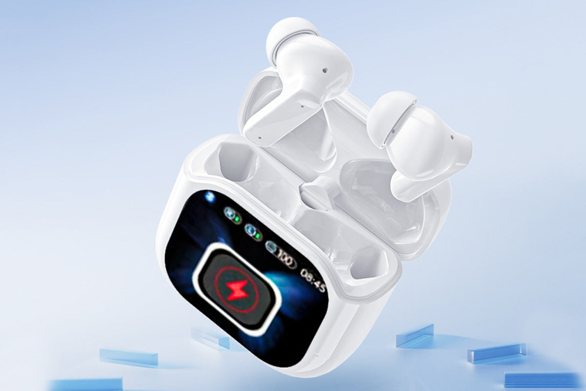 Bluetooth AI Translation Earbuds with LCD Touchscreen 150 Languages-White