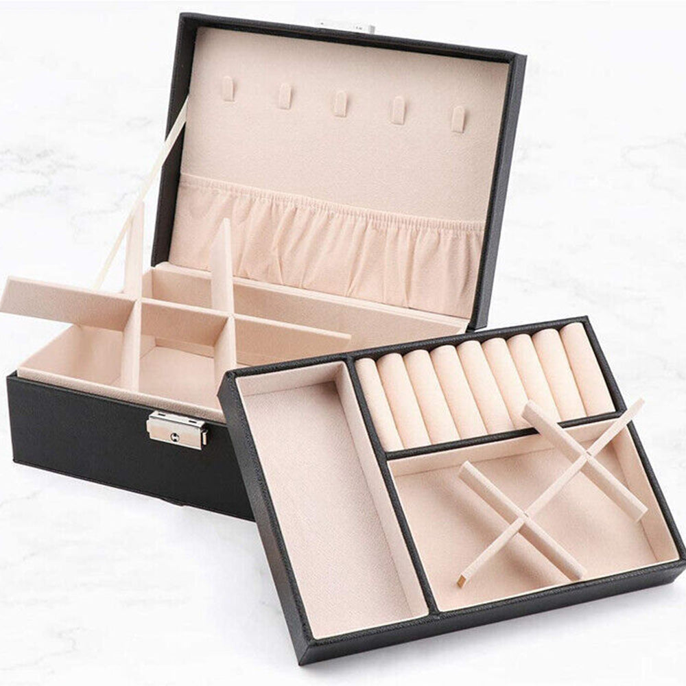 Jewellery Organiser Case Box Holder Storage Earring Ring Display with Lock and Key-Black