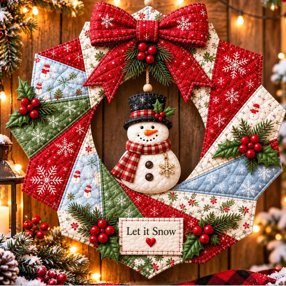 Christmas Wreath DIY Sewing Kit with Precut Fabric for Door Decor - Snowman