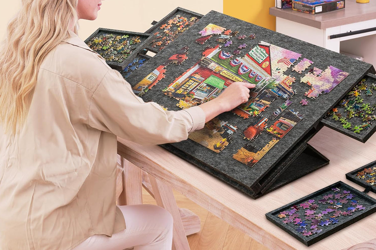 Puzzle Board with 6 Sliding Drawers Foldable Felt Puzzle Table Up to 1000 Pieces-Dark Grey