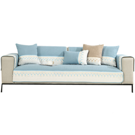Quilted Sectional Couch Covers Non-Slip Sofa Slipcover -Blue