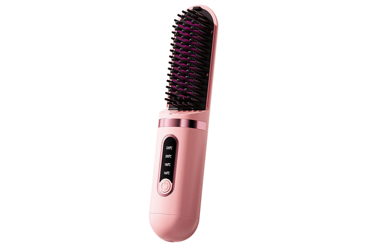 Hair Straightener Brush Anti-Scald Portable Straightening Brush Styling Tools -Pink