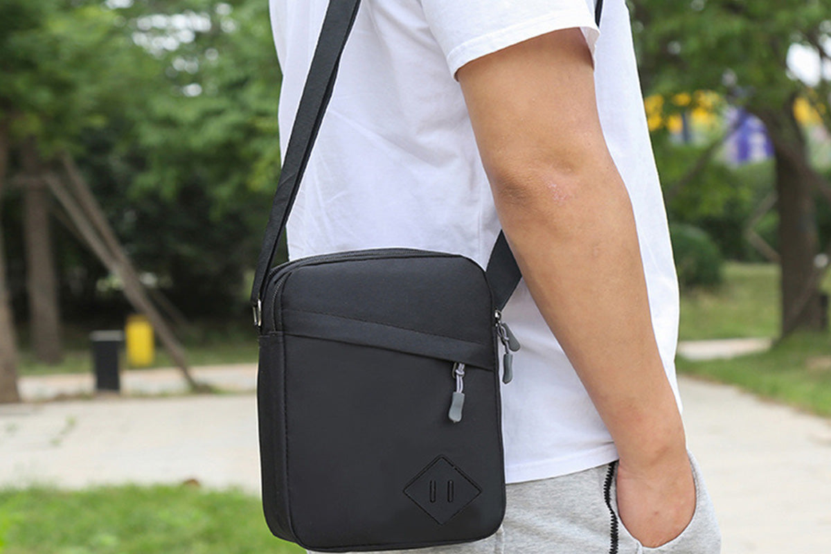 Men's Oxford Crossbody Shoulder Bag with Adjustable Strap and Multi-Pocket Messenger Design-Black