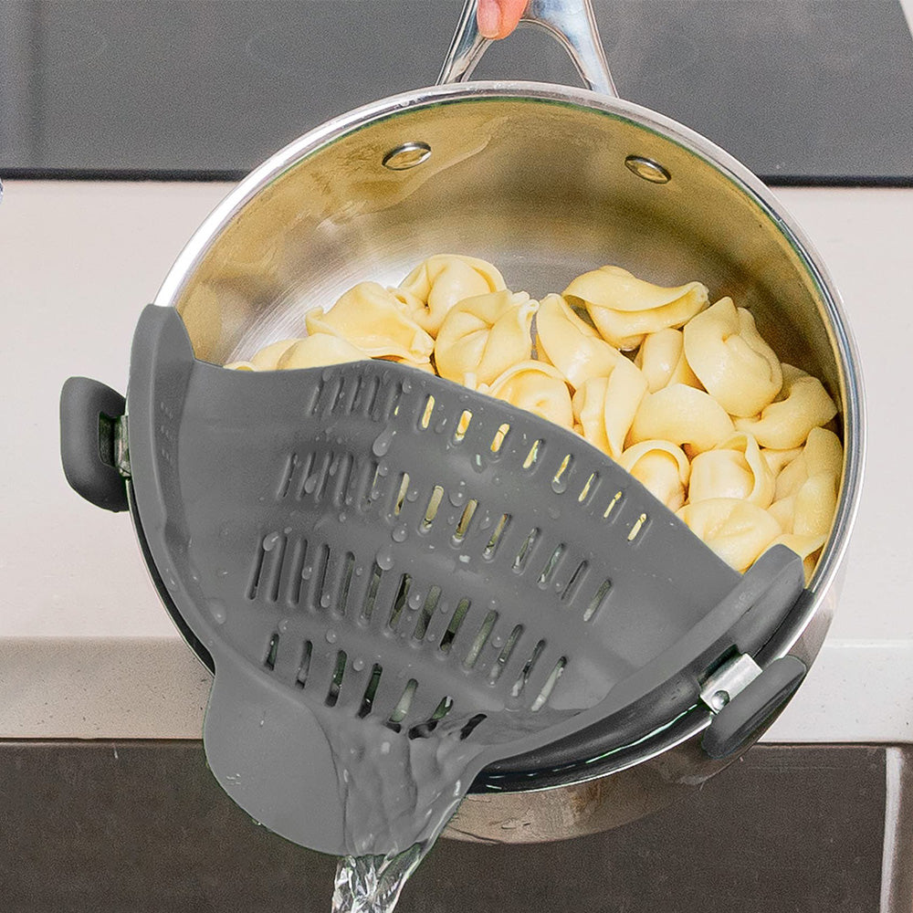 Clip-On Silicone Kitchen Strainer ââ‚?For Pasta  Noodles  Vegetables  Fruit Gray