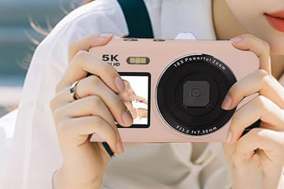 Dual Screen Digital Camera Point and Shoot Selfie Camera with Fill Light-Pink