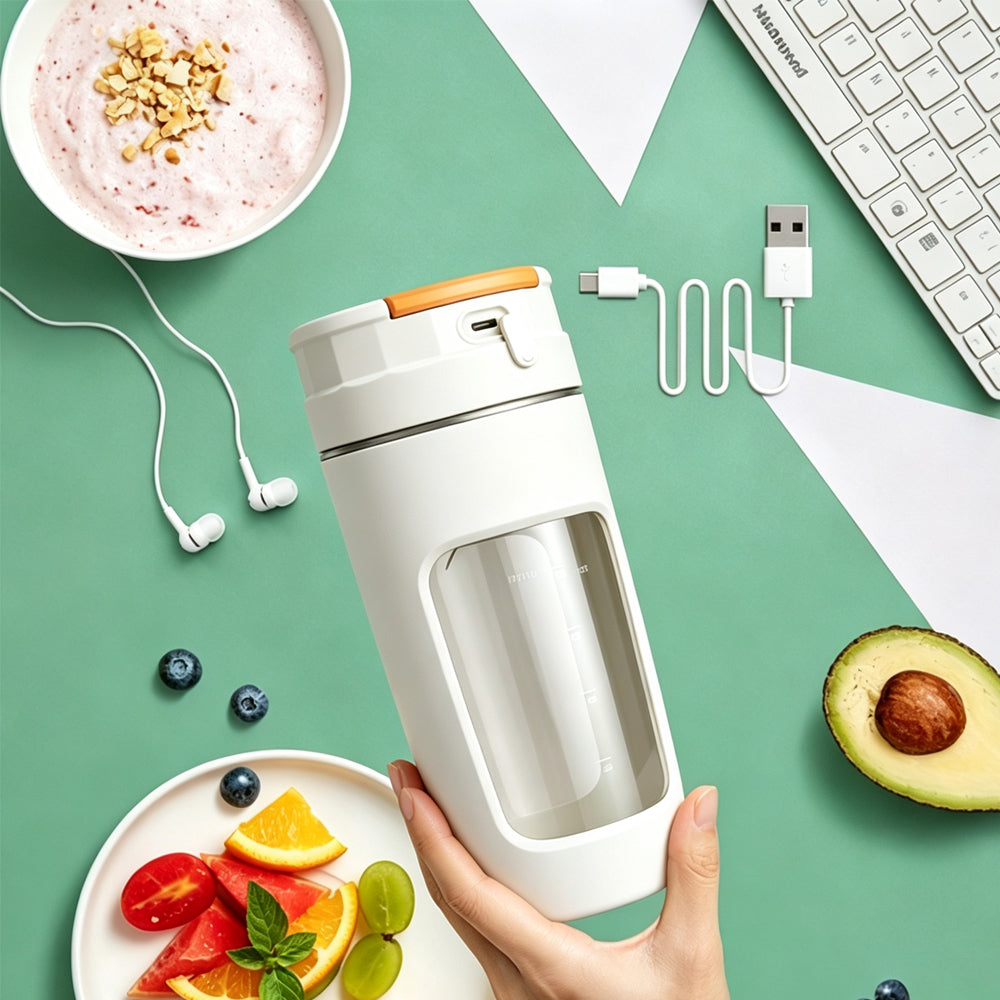 600ml Rechargeable Portable Juicer Blender with 4 Blade Cutter - White