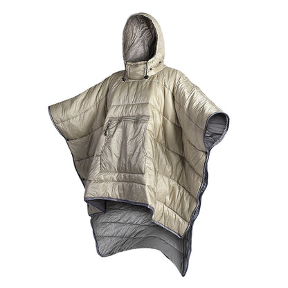 Camping Warm Cloak Cape Poncho Sleeping Bag Wearable Hooded Blanket for Hiking Fishing Outdoor Sport Khaki