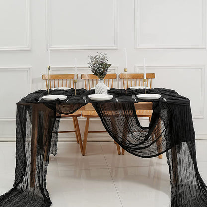 Long cloth Boho Gauze Table Runner for Wedding Bridal Baby Shower Birthday Party-Black