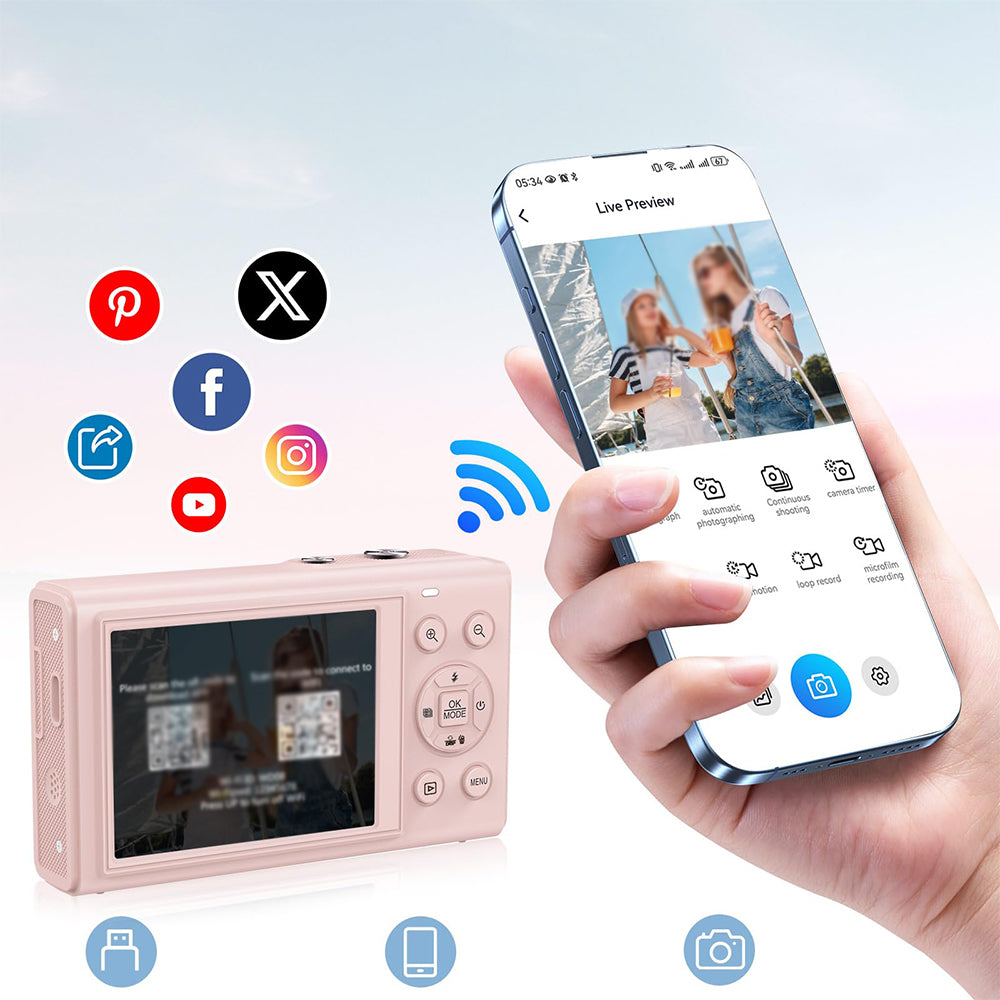 5K HD Dual Screen Selfie Digital Camera 80MP Photography Camera - Pink
