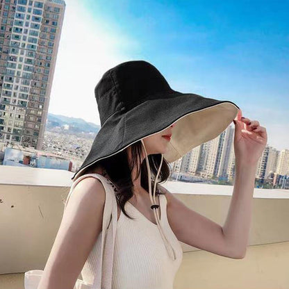 Reversible Bucket Hat Sun Hats with Wide Brim for Outdoor Camping Hiking Black